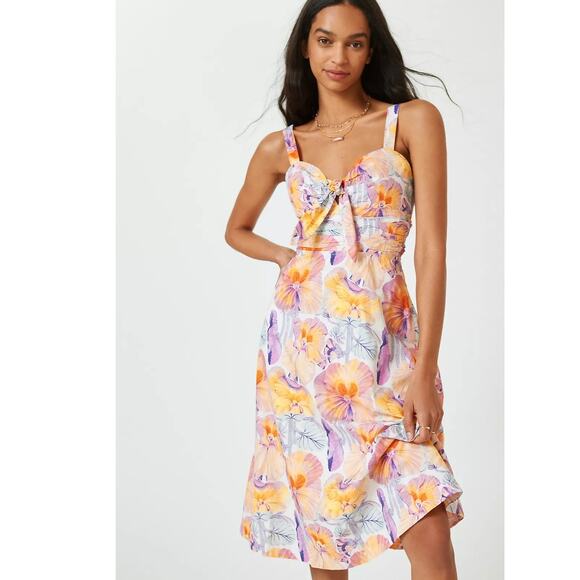 New Anthropologie Cecilia Pettersson Tie-Front Midi Dress SIZE 6 Yellow Floral - Picture 3 of 8